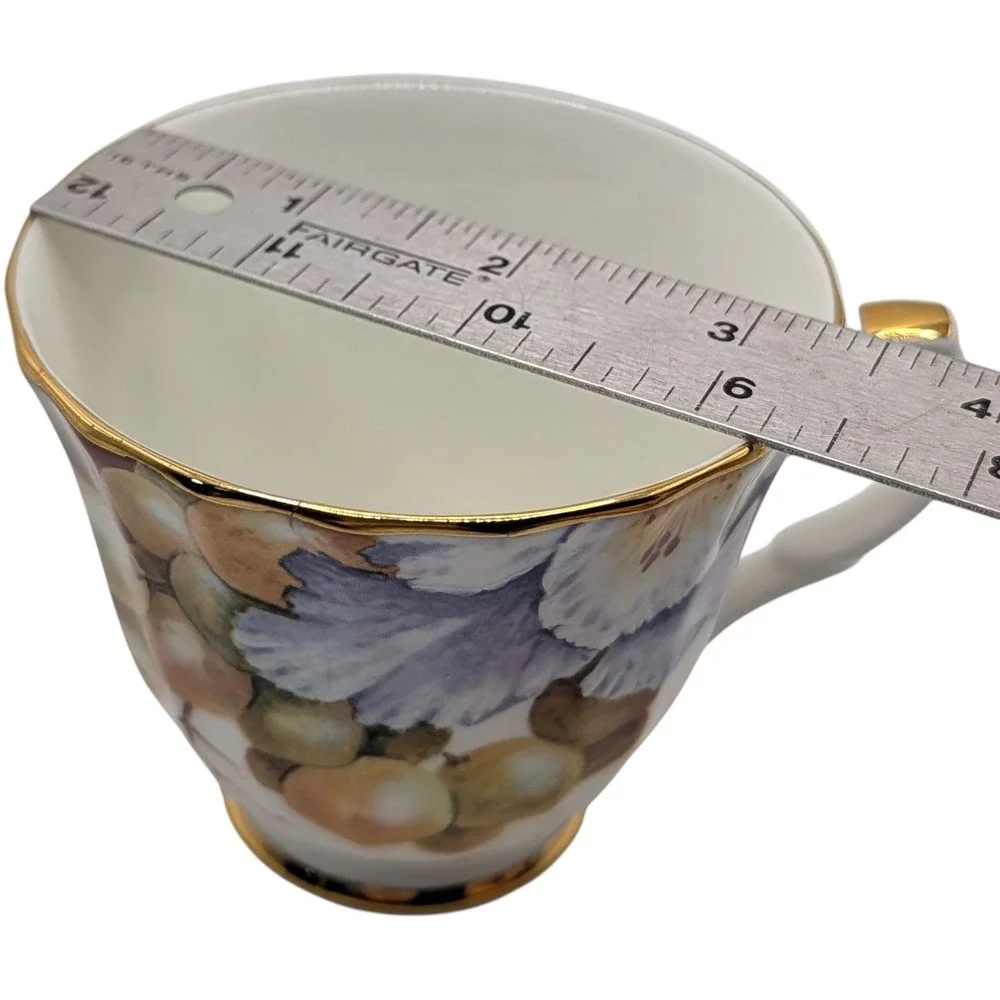 Vintage Royal Kingston Teacup‎ Footed Floral Leaves Grapes Hand Painted England